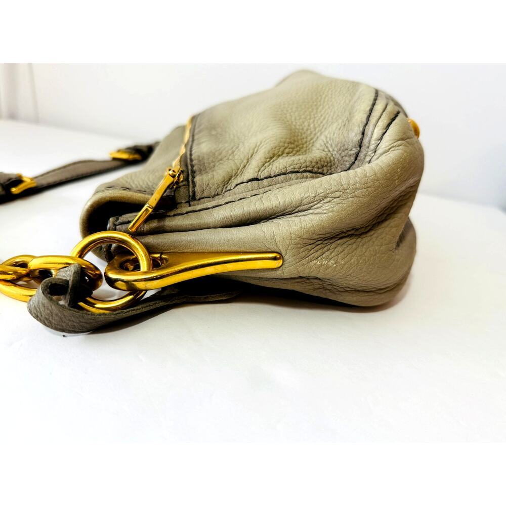 Vintage PRADA Handbag Womens Gray Deerskin Leather Cervo Flap Gold Accent COA - Picture 10 of 16